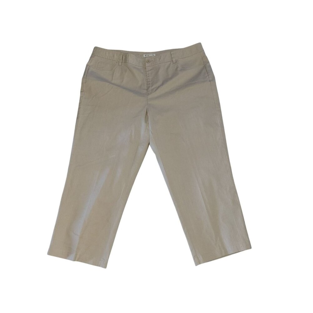 Axcess Beige Stretch Cotton Blend Womens Cropped Pants With Lace Back Pockets Si